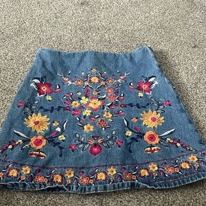 Embroidered flower Jean skirt